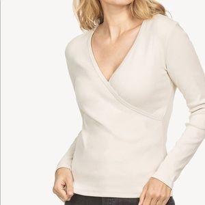 Lilla P long-sleeve (3/4 sleeve) faux wrap top.